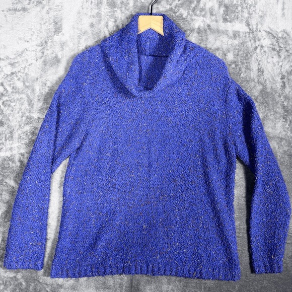 Coldwater Creek Sweaters - Coldwater Creek Womens Sweater L Blue Cowl Neck Pullover Long Sleeve Boucle Knit